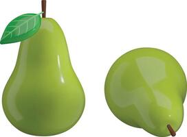 isolated green pears. 3d stylized pear with leaf vector