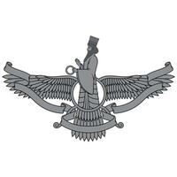 Zoroastrian winged solar disk with ribbon vector