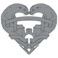Couple of otters with ribbon forming a heart vector