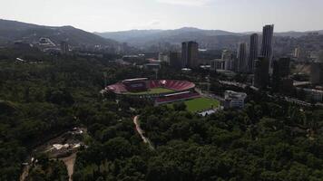 Tbilisi, Georgia- 4th july, 2024 - aerial approach view The Mikheil Meskhi Stadium or Lokomotivi Stadium. Multi-purpose stadium in Tbilisi video