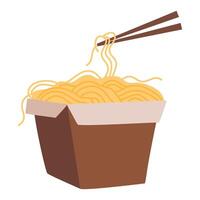 Takeaway Box of Noodles with Chopsticks vector