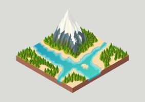 Isometric snowy mountain with pines forest vector