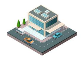 Isometric modern building with highway vector