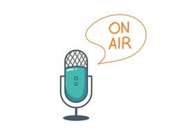 Broadcasting. Microphone and speech bubble with On Air text vector