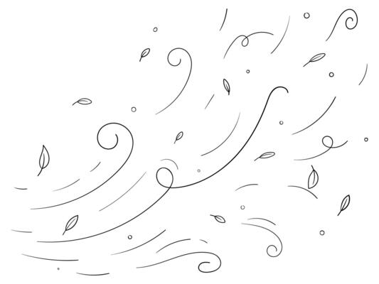 Hand drawn doodle wind motion. leaf wind sketch elements. air blow