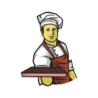 chocolate chef with a box of candy chocolate vector