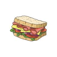 sandwich in vintage hand drawn style. ready to use in any need. vector
