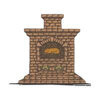 fire pit with a grill pork in vintage hand drawn style vector