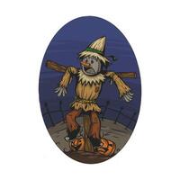 scare crow in a field when halloween night scare for something vector