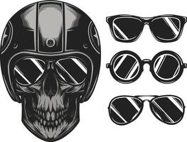 skull with retro helm and sunglasses in different style vector