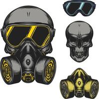 skull with gas mask easy to change position and color vector
