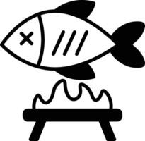 Grilled fish icon in line style. vector
