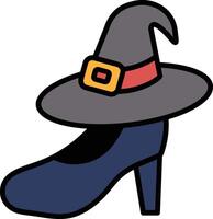 Shoes and witch hat icon in line style. vector