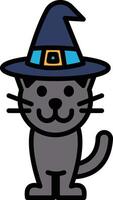 Cat wearing a witch's hat in line icon style vector