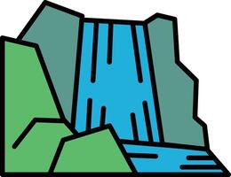 Waterfalls and mountains in line icon style vector