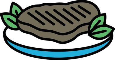 Steak served on a plate in line icon style vector