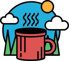 Coffee mug in the forest in line icon style vector
