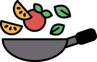 Pan in which food is stir fried in line icon style vector
