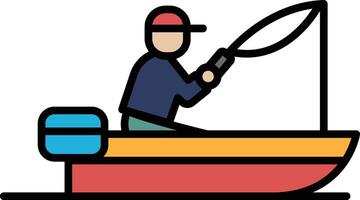 fisherman on boat in line icon style vector