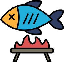 Grilled fish icon in line style. vector