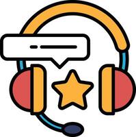 A black and white image of a headset with a star and a speech bubble vector