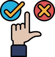 A hand pointing to a check mark and an X vector