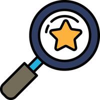A black and white image of a magnifying glass with a star in the center vector