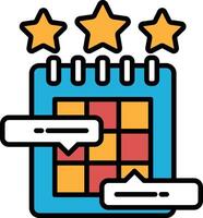 A calendar with three stars and a red and orange square with a speech bubble vector