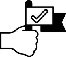 A hand holding a flag with a check mark on it vector