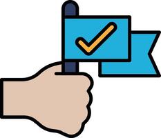 A hand holding a flag with a check mark on it vector