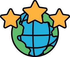 A cartoon drawing of a globe with three stars on it vector