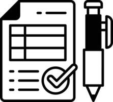 A check mark is on a piece of paper with a pen next to it vector