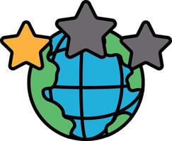 A cartoon drawing of a globe with three stars on it vector