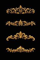 collection of Golden floral elements and embellishments in retro style isolated on black background vector