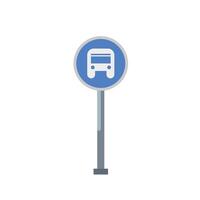 bus stop circle sign with pole flat design. vector