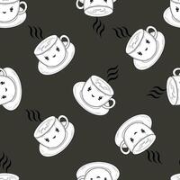 Seamless pattern with cute cups on a gray background. Tea or coffee pattern vector