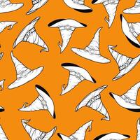 A seamless pattern featuring a witch's hat. The pattern is on an orange background, perfect for Halloween. vector