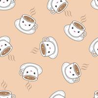 Seamless pattern with cute cups on beige background. Tea or coffee pattern vector