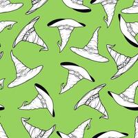 A seamless pattern featuring a witch's hat, on a green background, perfect for Halloween. vector