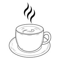 A cup of tea or coffee, a cup of smoke, a black and white image on a white background. vector