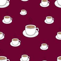 Seamless pattern with cute cups on a cherry background. Tea or coffee pattern vector