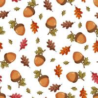 Seamless pattern with an acorn on a white background. Autumn pattern with leaves vector