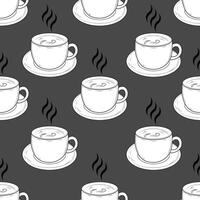 Seamless pattern with cute cups on a gray background. Tea or coffee pattern vector