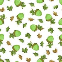 Seamless pattern with a green acorn on a white background. Autumn pattern with leaves vector