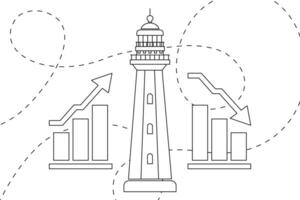 Lighthouse guidance light in business. Strategy and corporate goal concept with lighthouse. Business vision, mission, future guidance. Business discovery or searching for success. vector