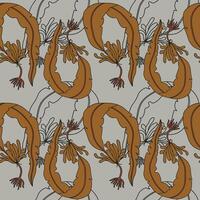 Seamless Pattern with Alaria esculenta seaweed kelp. Hand drawn repeating background with edible seaweed. Healthy food, sea ingredient, cosmetics, extract. Design for textile, paper, card print vector