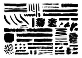 Black paint brush strokes element set. Ink texture smudge. Abstract painting graphic elements. vector