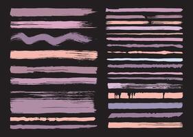 Paint brush strokes element set. Straight and wavy lines design bundle. Grunge ink smear and smudge templates. vector