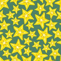 pattern slices of ripe carambola fruit on green background vector