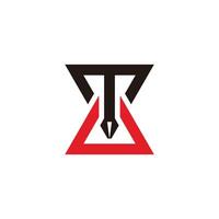 letter t pen writer linked triangles logo vector